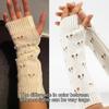 1Pair Fingerless Gloves Half-Finger Hollow Heart Soft Flexible Wool Warm Solid Color Knitted Cold-proof