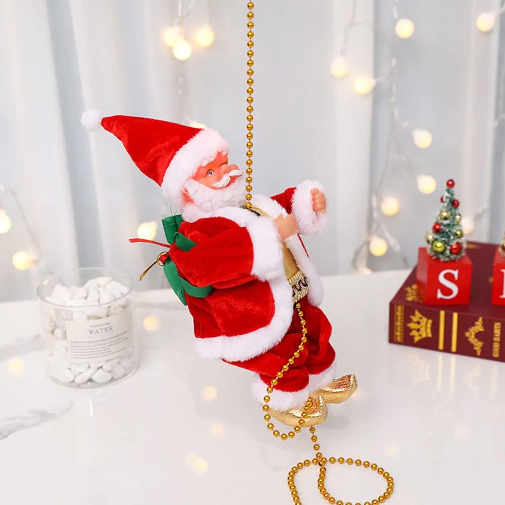 Santa Claus Climbing Ladder Plush Toy, Electric Rope Hanging Toy, Christmas Electric Santa Claus Toy Climbing Ladder Christmas Old Man Doll with
