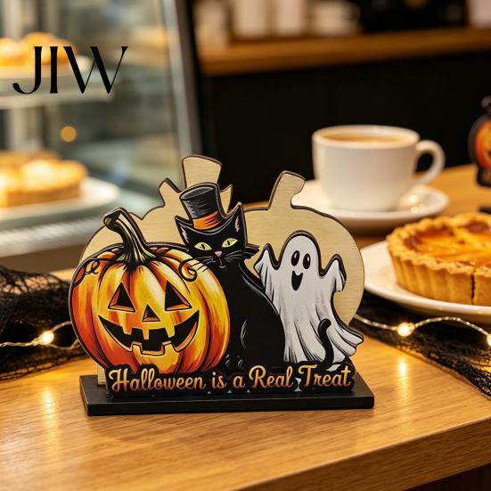 Decorative Napkin Organizer Halloween Wooden Holder, Cute Pastel Pumpkin Ghost Black Cat Tabletop Tissue Dispenser, Waterproof Holder