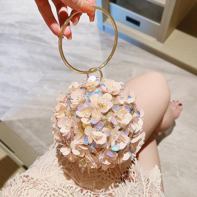 Mini Sequinowa Kwiatowa Torebka Wieczorowa, Elegancka Kopertówka na Kolację, Formalna Okrągła Torebka Bankietowa Na Wesele Imprezę Studniówkę