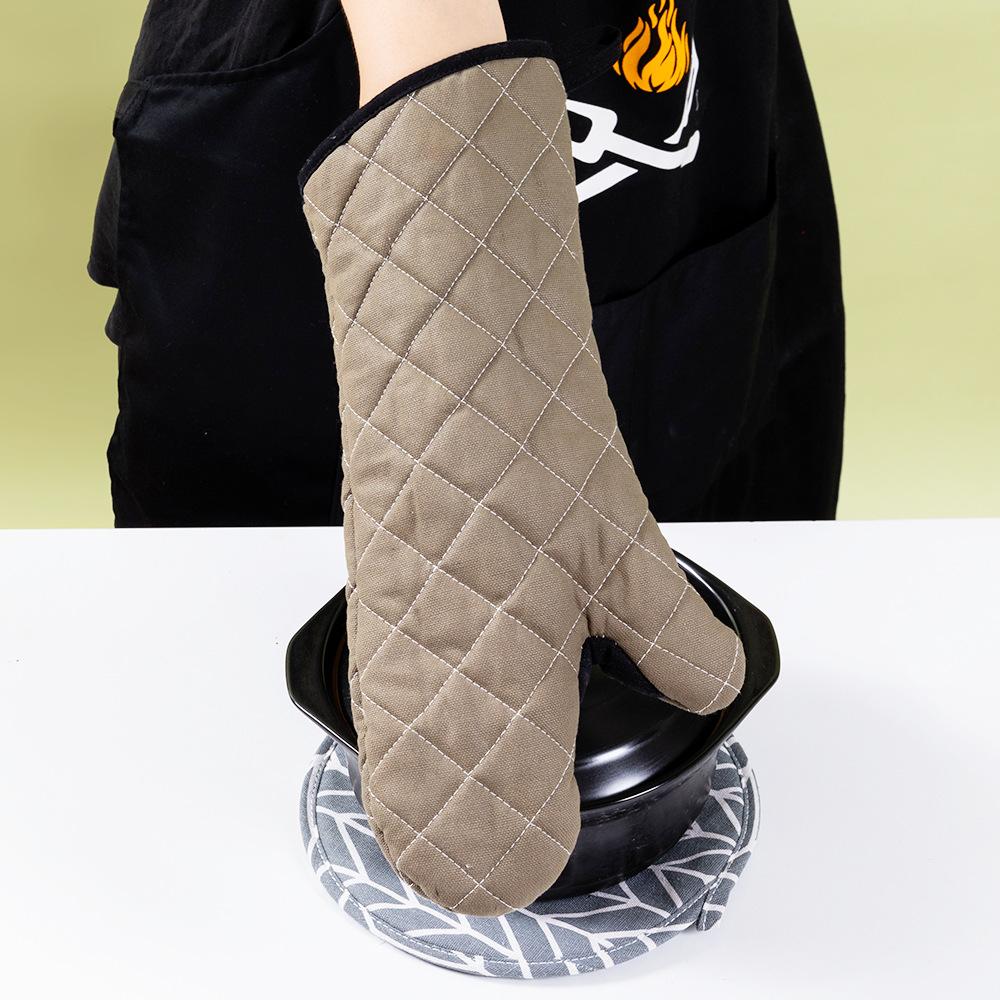 Thickened Pure Cotton Canvas Flame Retardant Heat Insulation Gloves Baking High Temperature Resistant Gloves Extended Anti-scalding Gloves