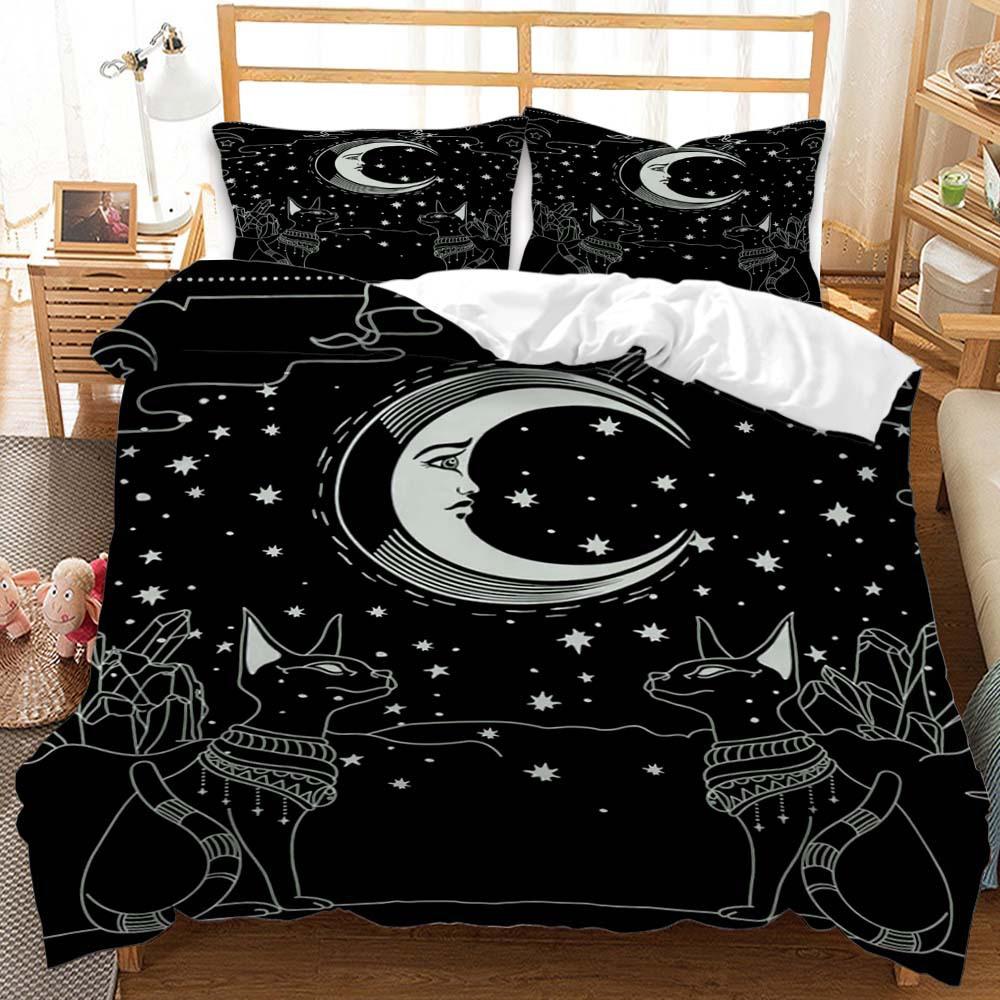 Three-Piece Sun And Moon Quilt Cover Digital Printing Bedding Kit Simple Style