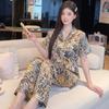 New Style 2026 Light Luxury Fashionable Leopard-Print Floral-Patterned Ice-Silk Pajamas—women's Short-Sleeve Loungewear Set