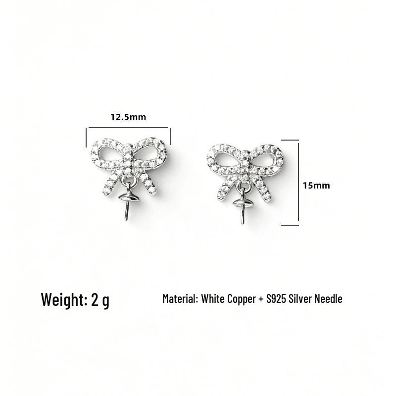 Серьги-пусеты из серебра 925 пробы с жемчугом и бантом S925 Silver Needle + White Copper
