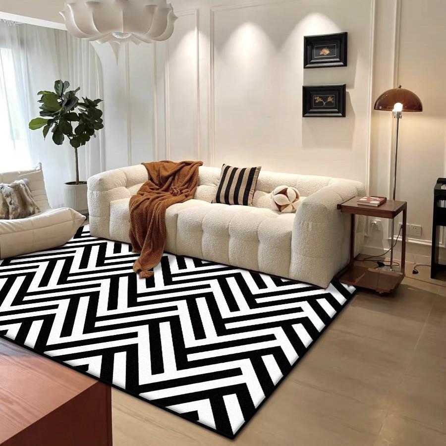 Nordic Light Luxury Carpet Living Room Fashion Striped Decor Sofa Fluffy Plush Rug Customizable Bedroom Soft Short Velvet Mat
