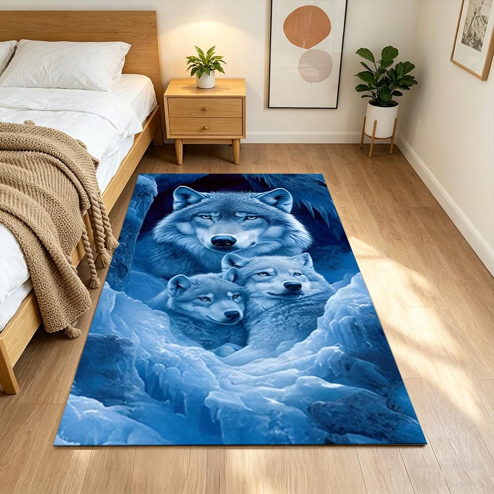 Wolf Family Under Stars Non-Slip Home Carpet Design for Office Decor Living Room Bedroom Gift