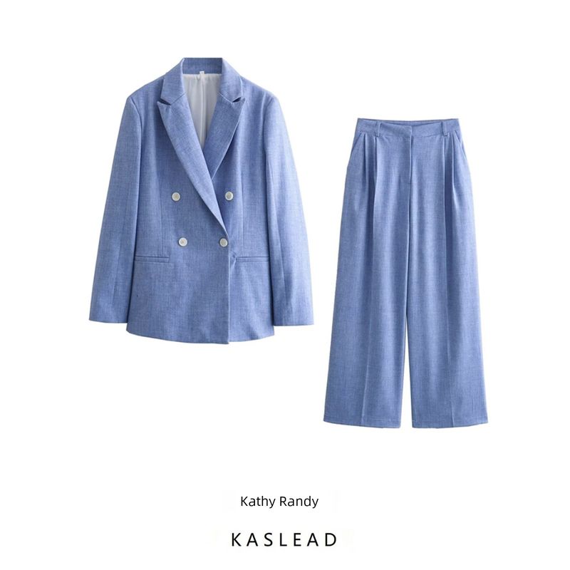 Kaslead New Arrival Women's Clothing Fashion Wind Belt Padded Shoulder Suit Outwear Casual Pants 2754132 2757132