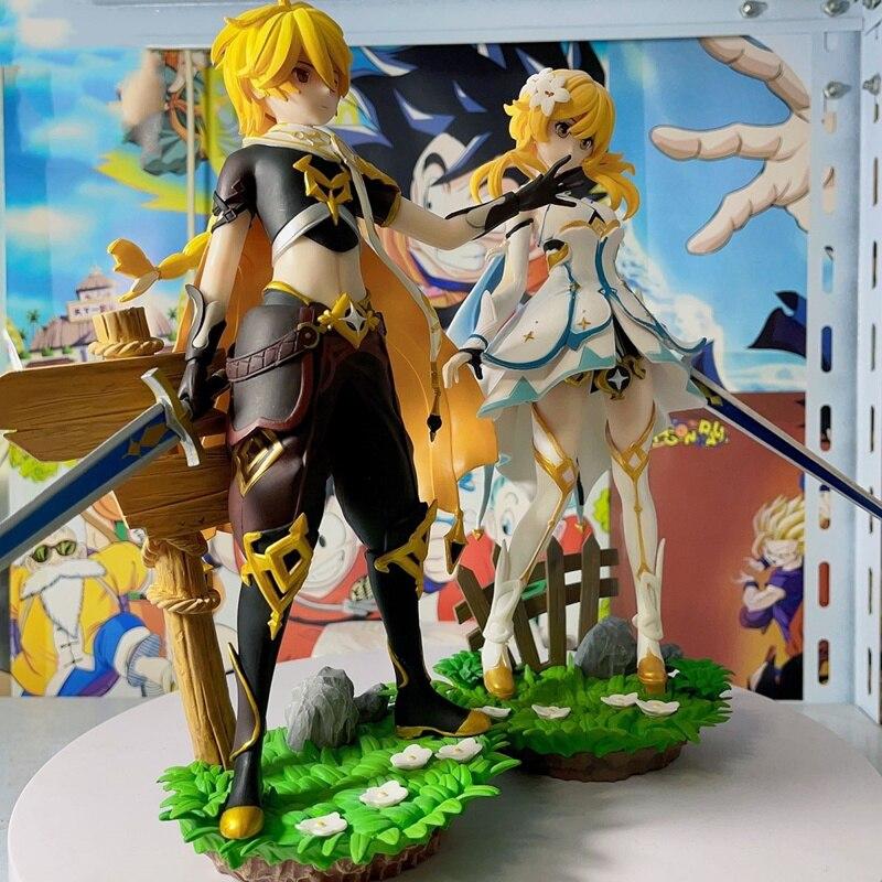 27cm Genshin Impact Anime Figurine Lumine Aether Action Figure Pvc Model Figure Statue Toy Collectible Decoration Kids Xmas Gift