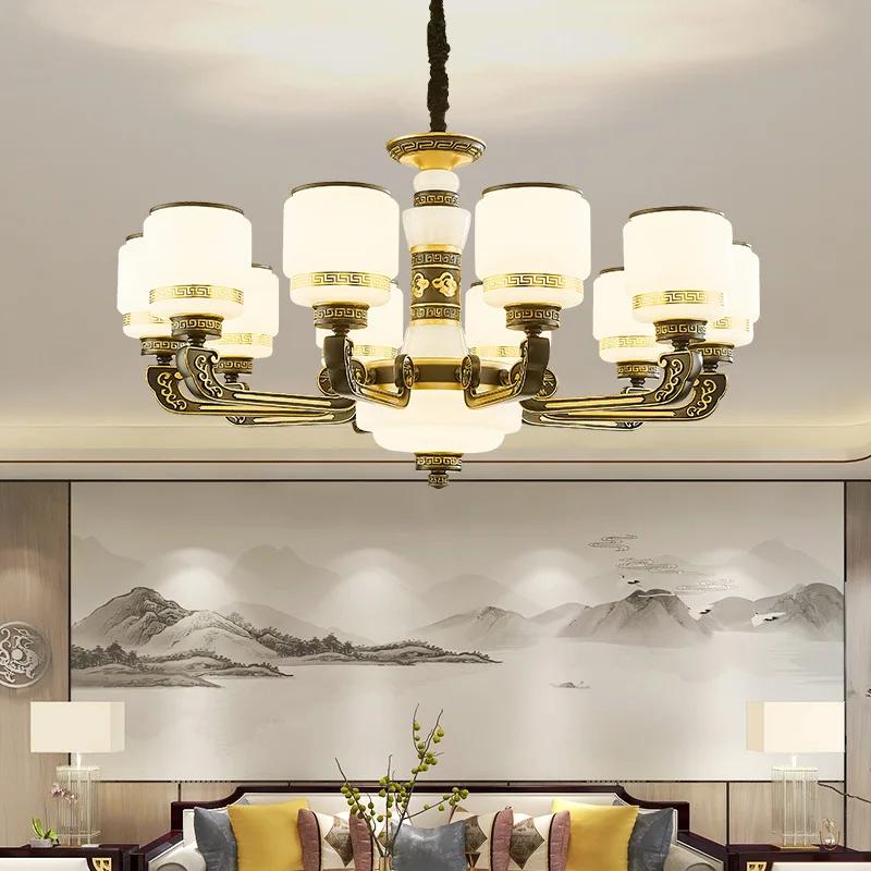 Chinese Style Duplex Building Chandelier European Style Crystal Lamp Jade Hotel Dayang Project Tiaokong Villa Pendent Lights