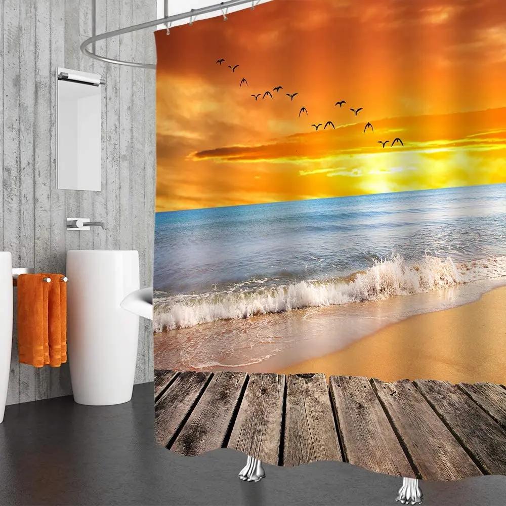 Garden Decor Shower Curtain Flower Sea Tulip Hyacinth Colorful Floral Nature Scenery Fabric Bathroom Curtain Polyester with Hook