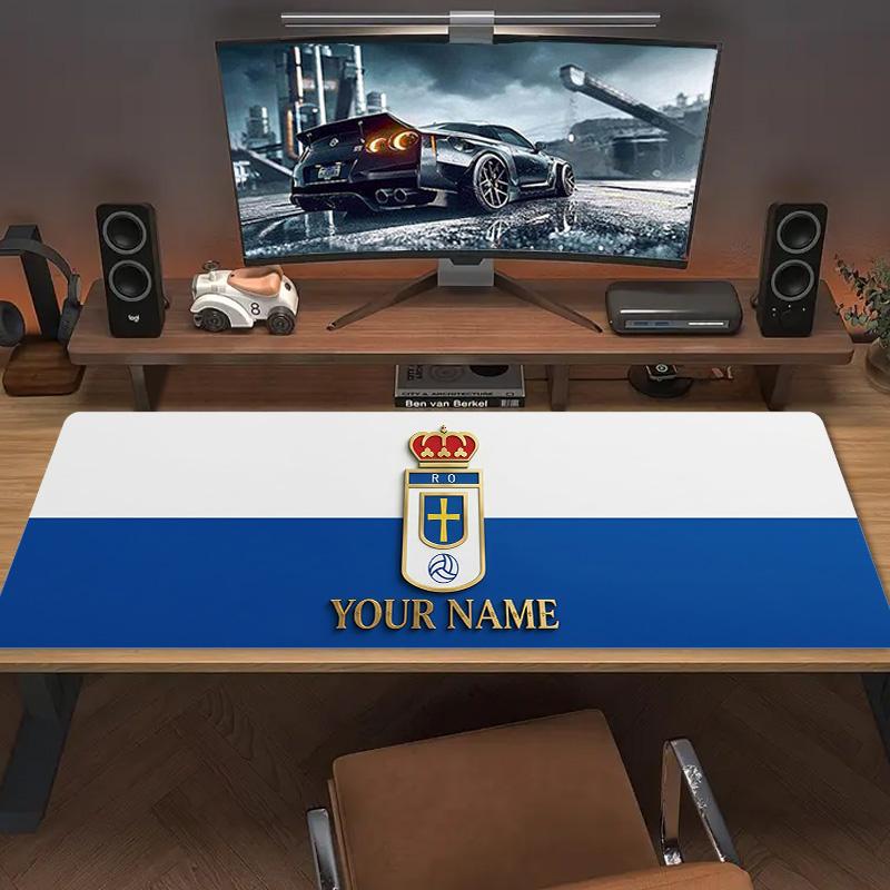 Real Oviedo Benutzerdefinierter Name Große Größe Mauspads Große Gaming-Tischunterlage Rutschfest Laptop Tablet Großes Mauspads XXL Matte Mini-PC-Spielmatte Mit Verriegeltem Rand