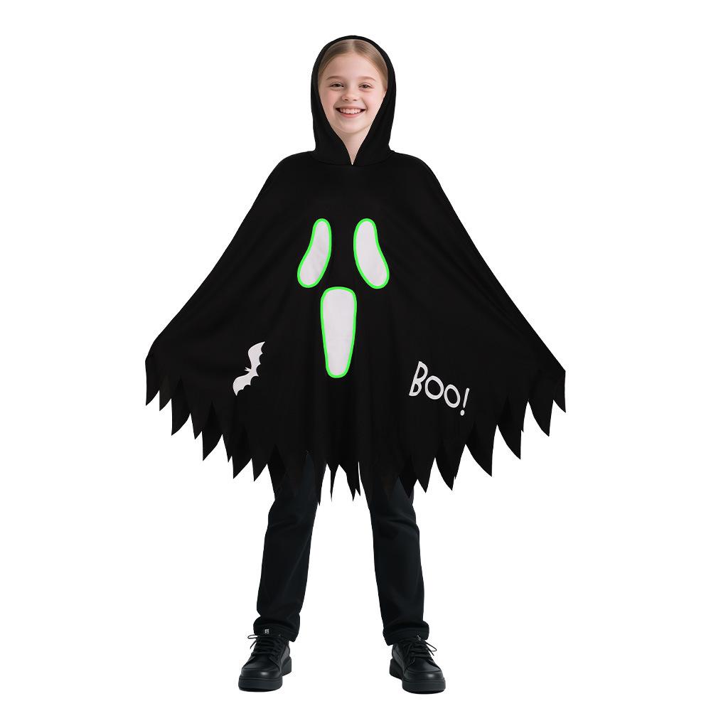 Halloween Children's White Luminous Ghost Glow Ghost Face Cloak Costume Stage Performance Prom Onesie