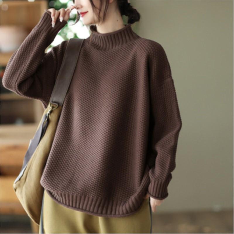 

Johnature женские винтажные пуловеры с высоким воротником, свитера, однотонные лоскутные осенние женские повседневные свитера с длинными рукавами One Size кофейный