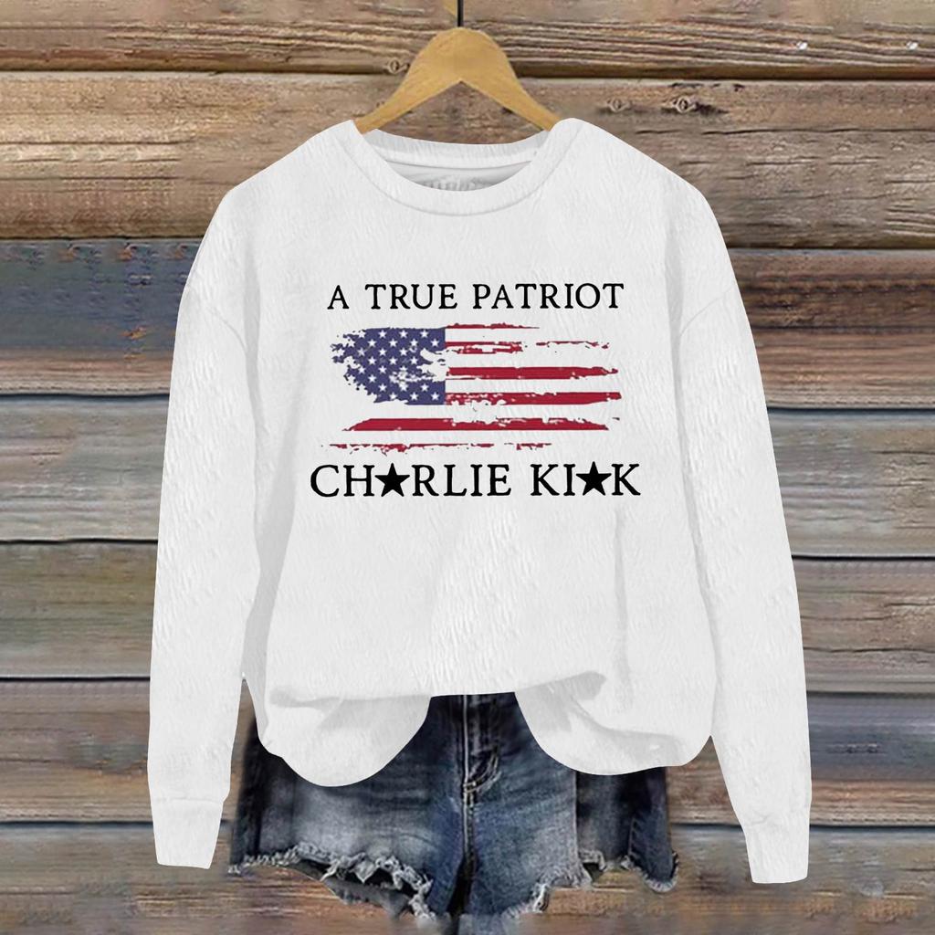 Ladies Fashion Casual Long Sleeve Printed Round Neck  Pullover Top