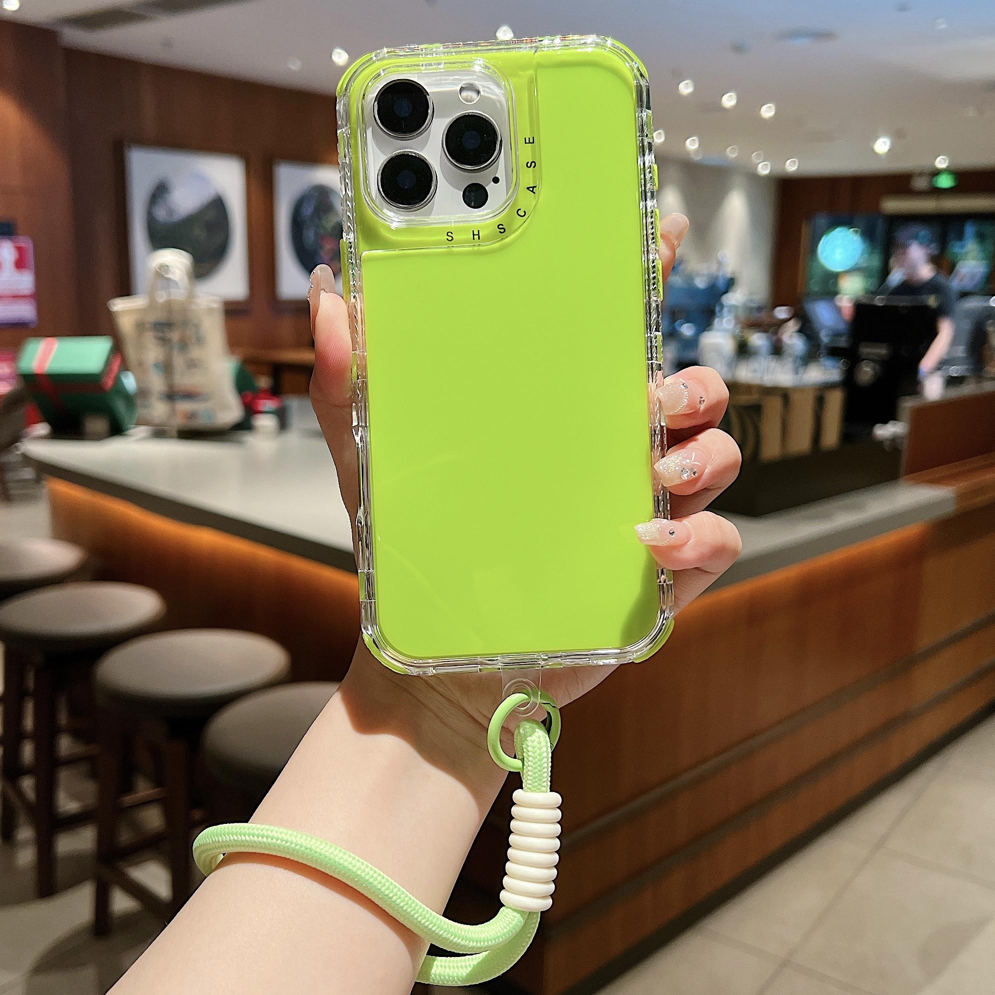 

For iPhone 16 Pro Max Case 3 in 1 Drop-Proof PC+TPU Phone Back Cover with Wrist Strap Green