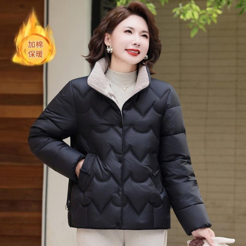 Kurze Daunen-Baumwoll-gepolsterte Kleidung Mode für Frauen mittleren Alters Neu Stehkragen Locker Warm Baumwoll-gepolsterte Kleidung Winter Baumwoll-gepolsterte Jacke