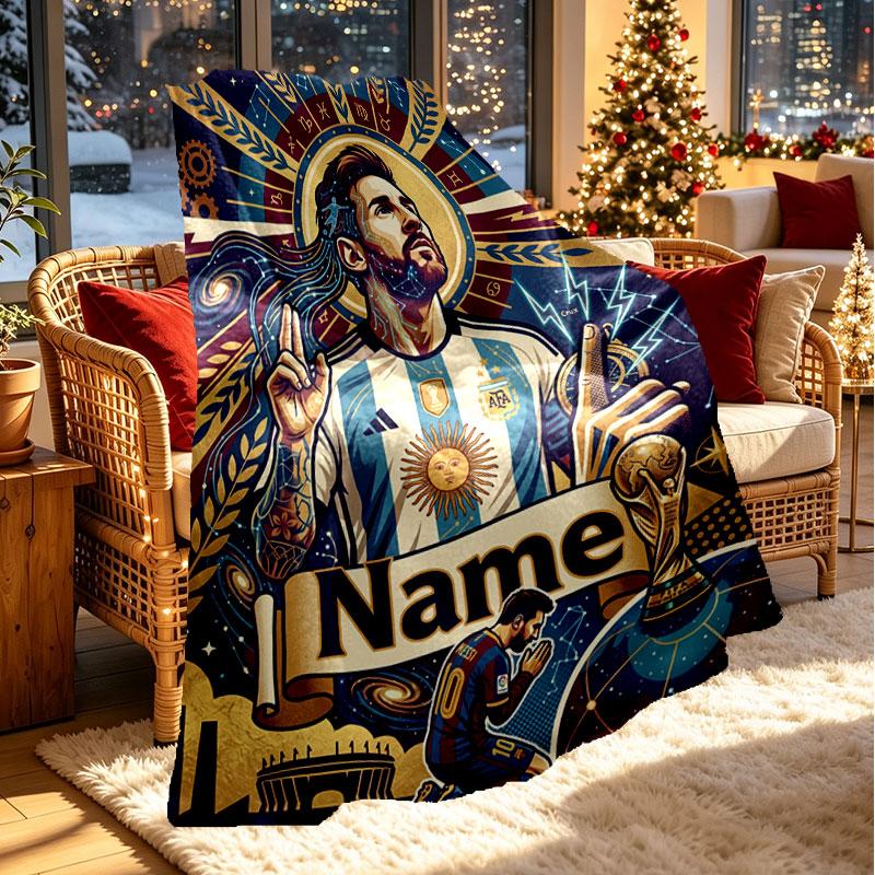 Custom Name Personalized Lionel Messi Print Blanket, Home Decor, Bedroom, Sofa, Camping, Couch, Gifts for Birthday Christmas