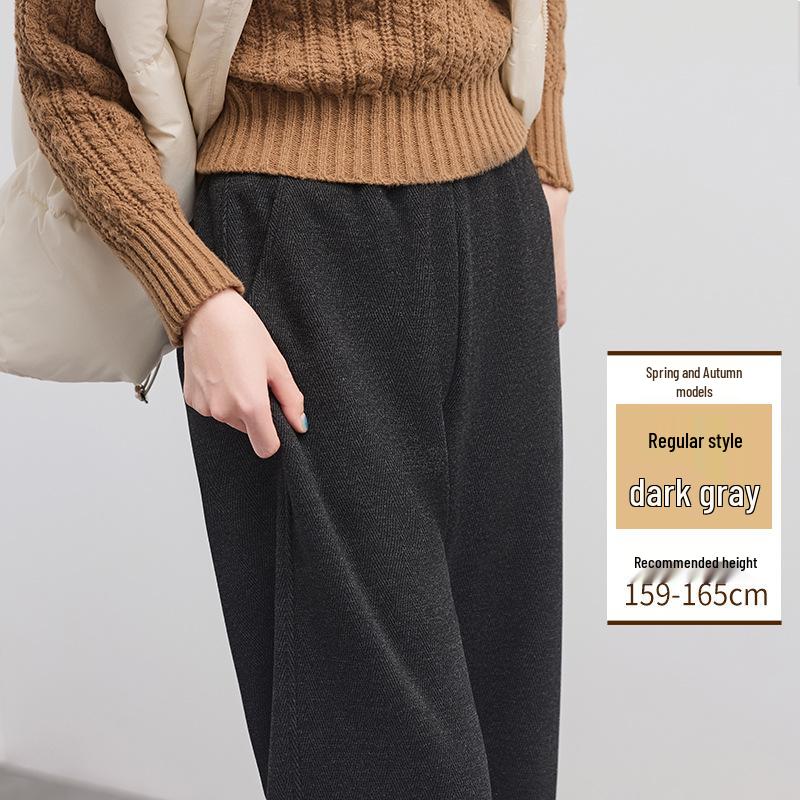 

Women s Herringbone Wool Slim Casual Pants - Velvet-Lined, Thick, Loose, High-End, Straight-Leg Design for Autumn/Winter. M