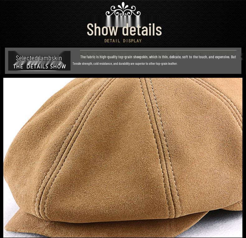 Men's Sheepskin Suede Newsboy Cap: Retro Octagonal Flat Beret for Spring and Autumn.