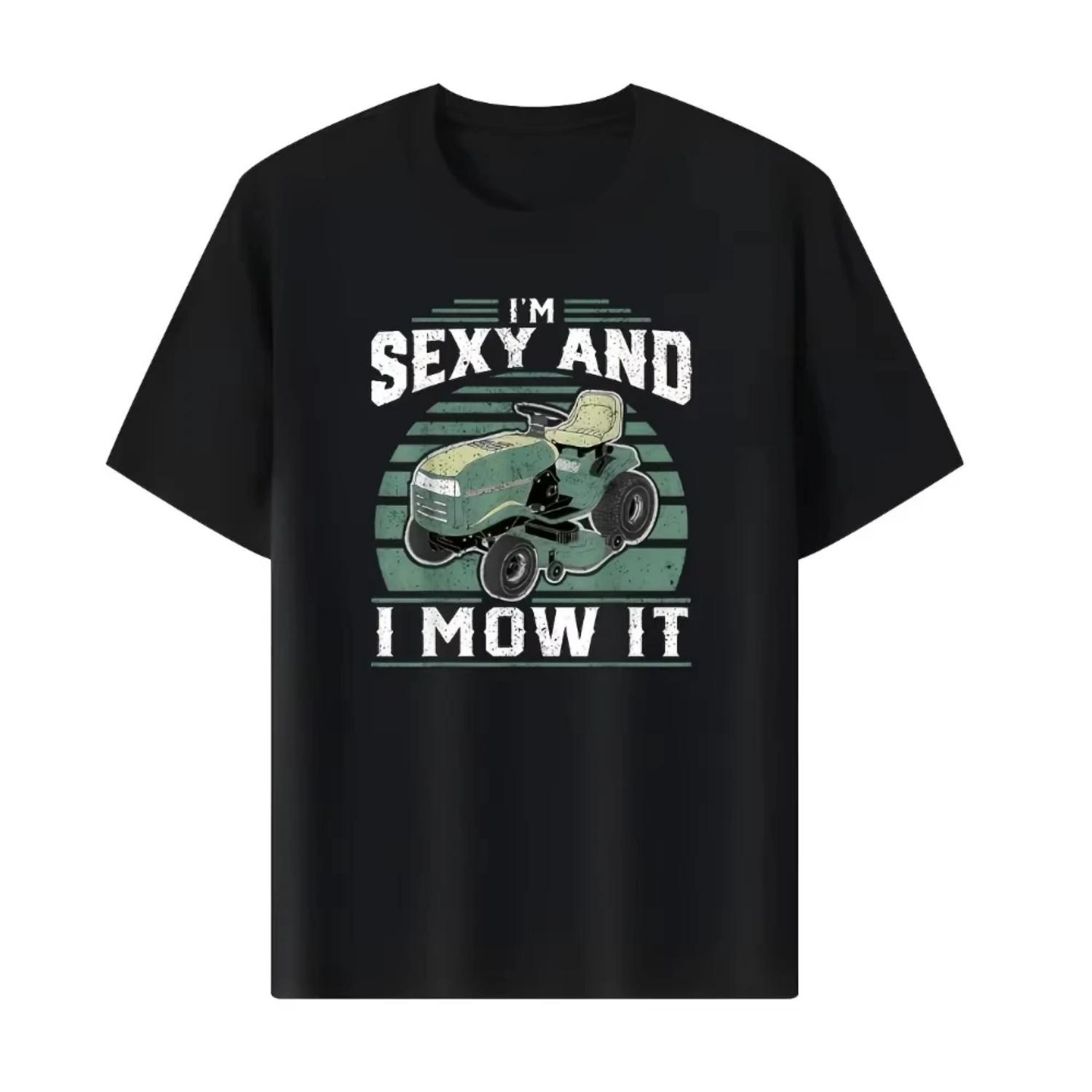 

Funny Lawn Mower Mowing Gift for Dad Funny Crew Neck T-Shirt Fashion Print Casual Comfortable Travel Wear Ideal for Fashion S чёрный