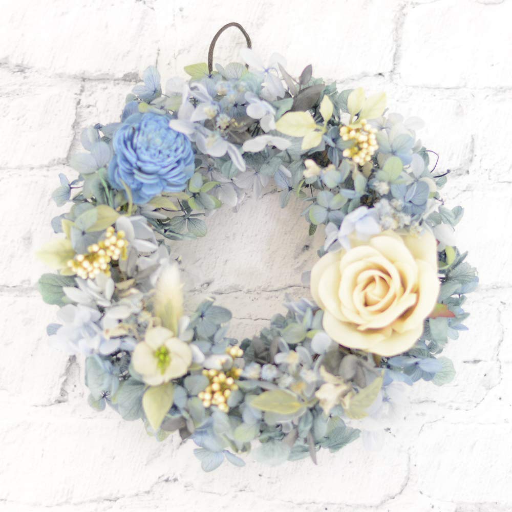 Lulus Pudelblaue Rosenkranz, Naturkranz mit konservierten Blumen, Größe: Ca.. 180mm B x 50mm H x 180mm H, Puderblau, Lulu's-1058