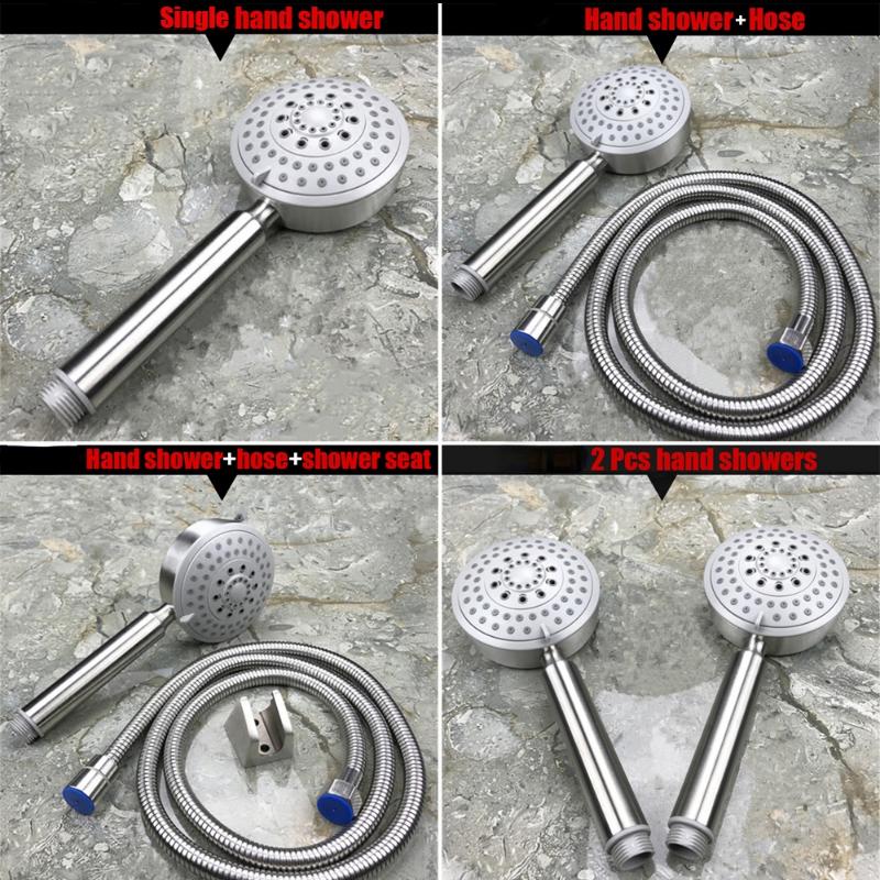 Bathroom Brushed Water-saving Hand Shower Head Stainless Steel 5 Function Hand-held Shower Head Bathroom Shower Accessories