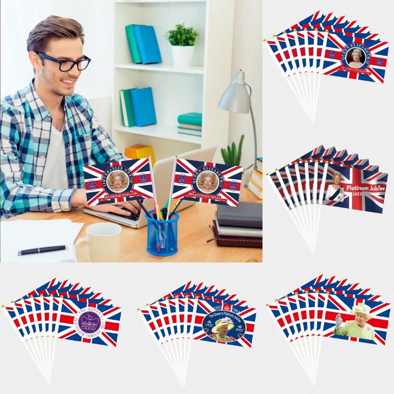 Queen 5pcs Elizabeth Ii Hand Waving Flag Mourn Platinum Jubilee 70th Anniversary