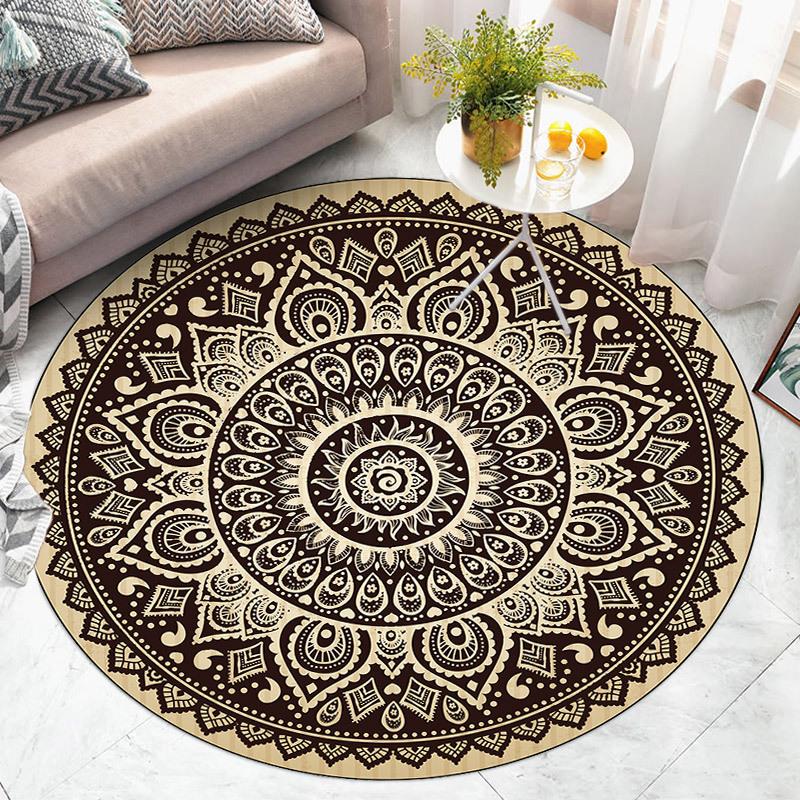 Ethnic Style Circular Living Room Carpet Nordic Bedroom Bedside Carpet Dirt Resistant Computer Chair Floor Mat