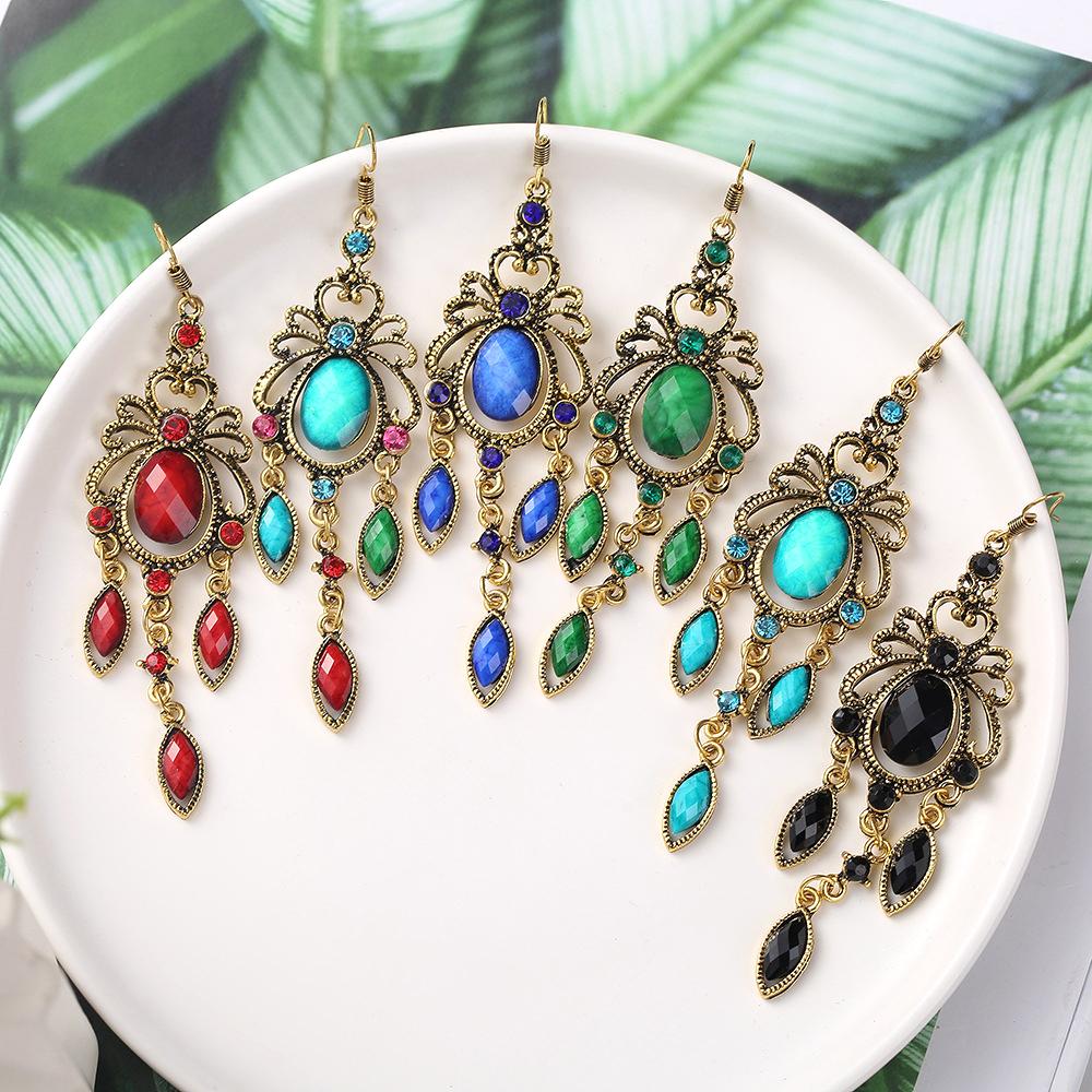 Vintage Palace Style Dangle Earrings for Women Acrylic Water Drop Tassel Earring Female Ethnic Jewelry Accessories