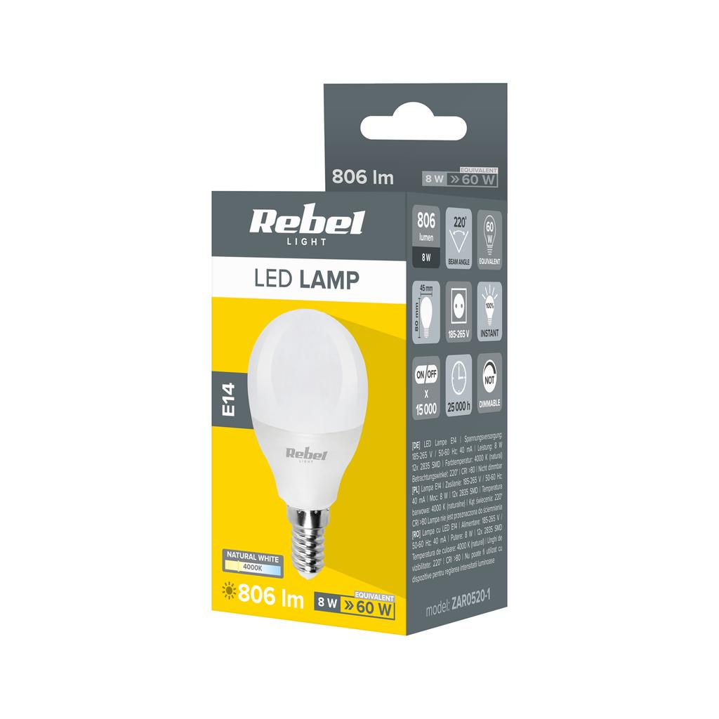LED Lamp Bulb G45 8W E14 4000K 230V Rebel