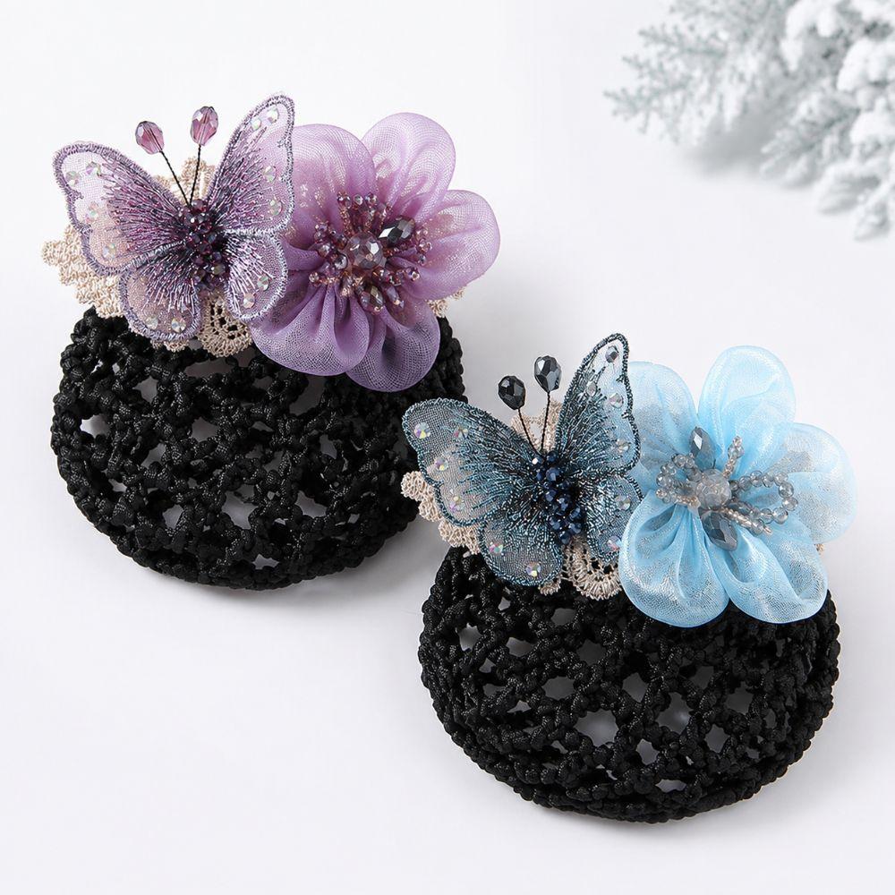 Korean Style Hair Bun Net Butterfly Flower Hair Bun Holder Work Hair Accessory  Hotel Staff Uniform