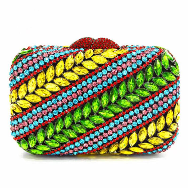 Strass Abend-Clutch Gelb/Blau/Grün Mehrfarbig Damen Diamant Party Abschlussball Taschen Clutches Dame Abend Handtaschen