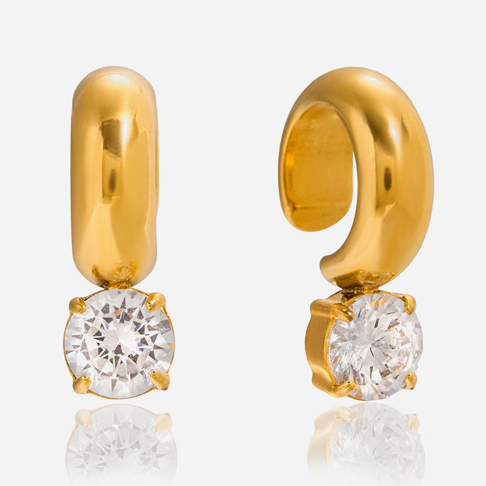 Design Sense 18K Gold, Round White Zircon Earclip Earrings.