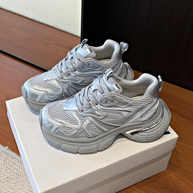 Dad Shoes Girl Spring and Autumn 2025 New Muffin Thick-soled Mesh, Breathable, Height-increasing, Small Casual Sneakers