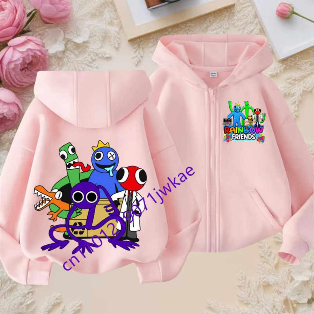 Rainbow Friends Kreslený Sportovní Plný Design Přívěsků Dětská Podzimní a Zimní Větruodolná Vysoce Kvalitní Dlouhý Rukáv Mikina na Zip
