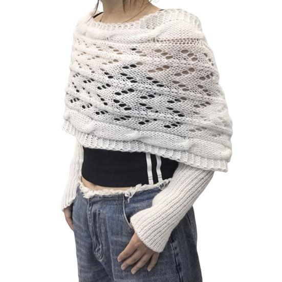 Dámská pletená šála Jednobarevná Měkký nadýchaný materiál Šála s dlouhým rukávem Dutý design Podzimní zimní šála Kabát