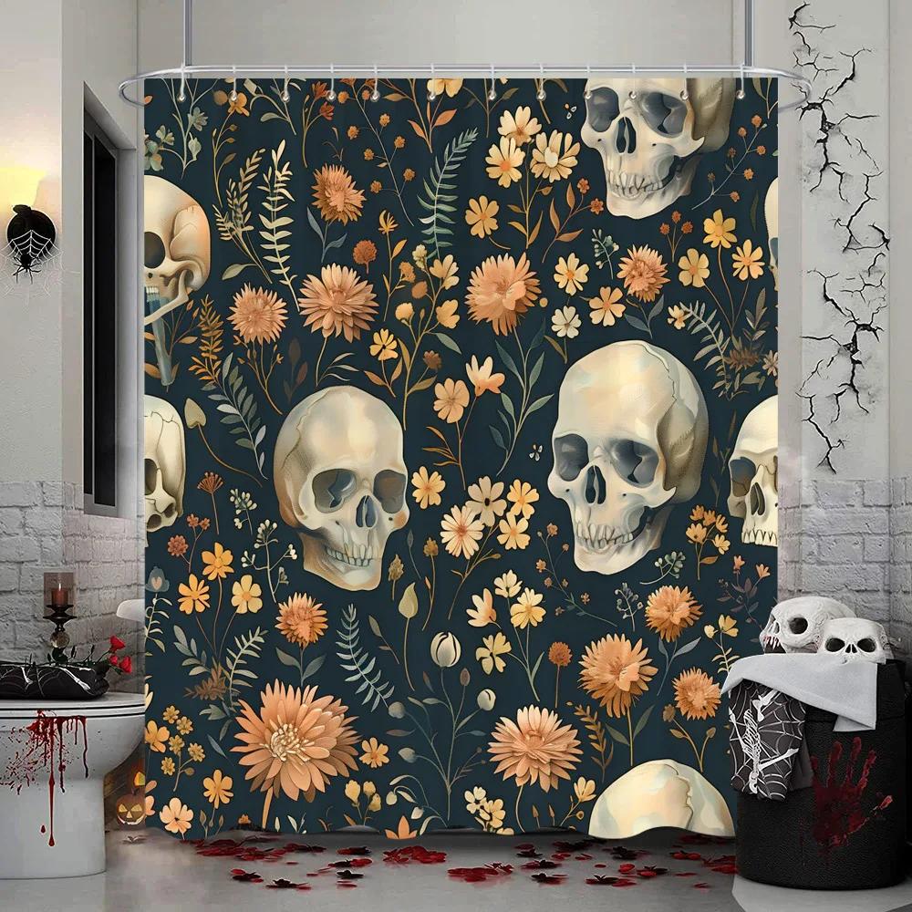 Halloween Shower Curtain Trick or Treat Skeleton Naughty Elf Castle Pumpkin Polyester Shower Curtains Bathroom Decor
