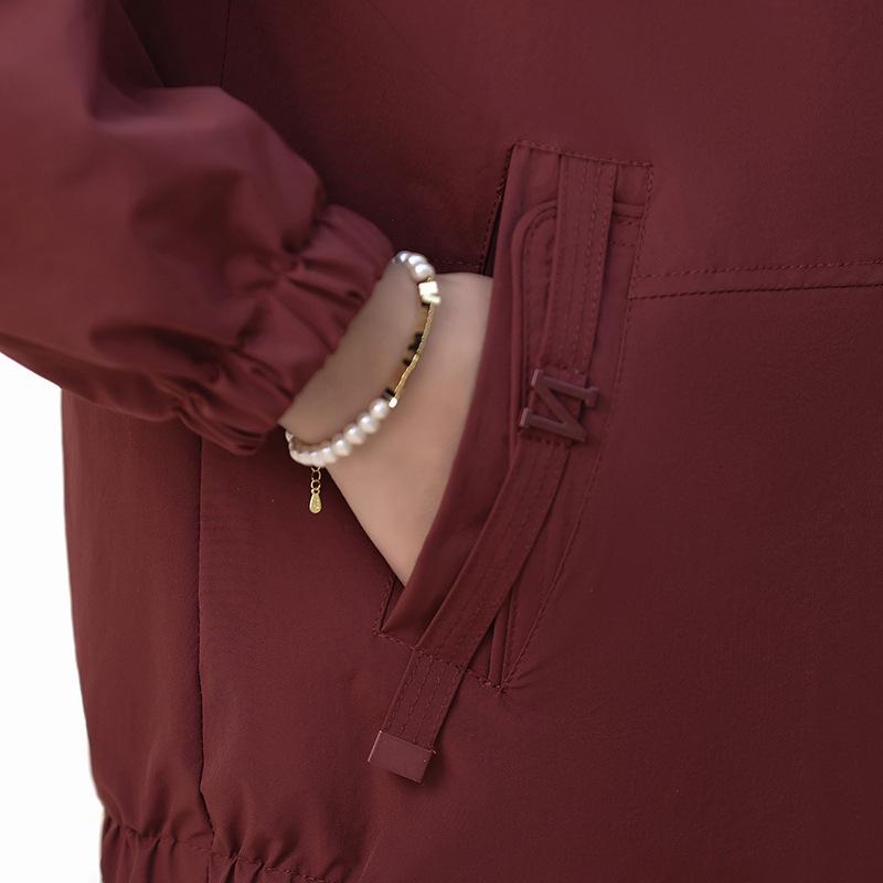 Women's Casual Windproof Windbreaker Jacket - Solid Color, Zipper Cardigan for Middle-Aged & Elderly