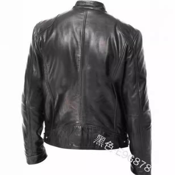 Spot Winter Business Gentleman Warm Zip Cardigan Pocket Decorative PU Leather Jacket Stand Neck Slim Leather Jacket