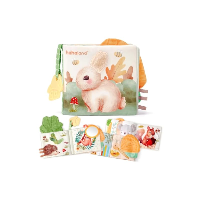 Hahaland Baby Cloth Picture Book for 0-1 Year Olds, Washable Fabric Toy, Soft Finger Play Toy with Squeaking Sounds, Bath Toy, Kindergarten Toy,