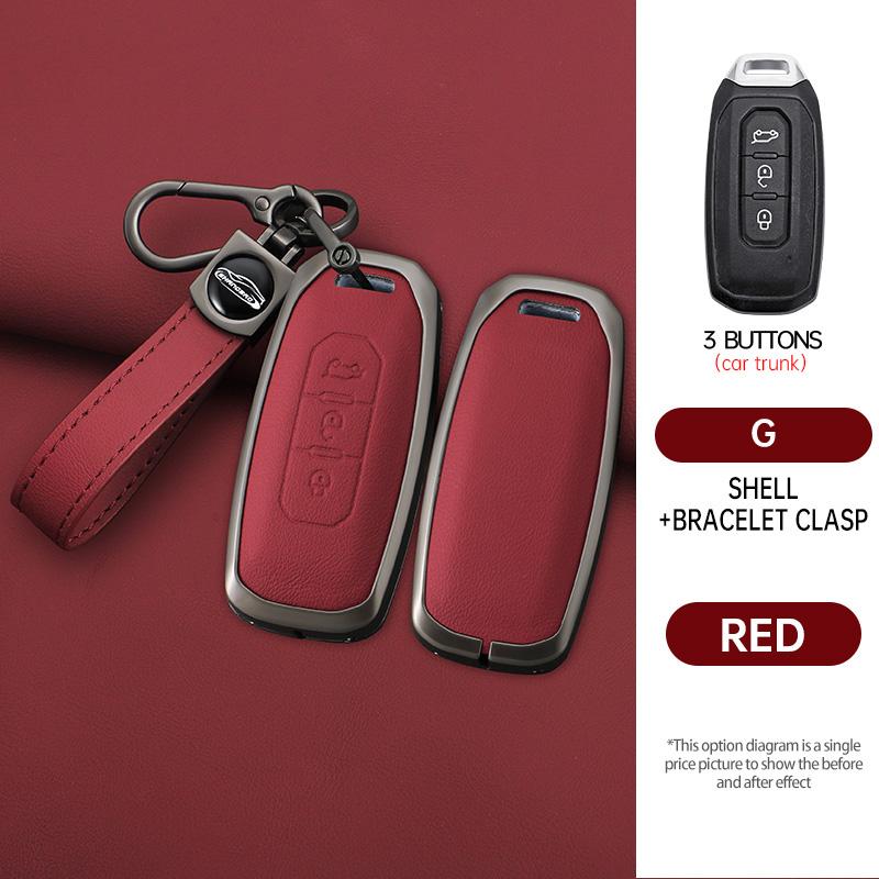 Interior Mouldings 3 Buttons Zinc Alloy Leather Car Key Case Cover Shell For Ford Territory 2019 - 2024 Protection Keychain Auto