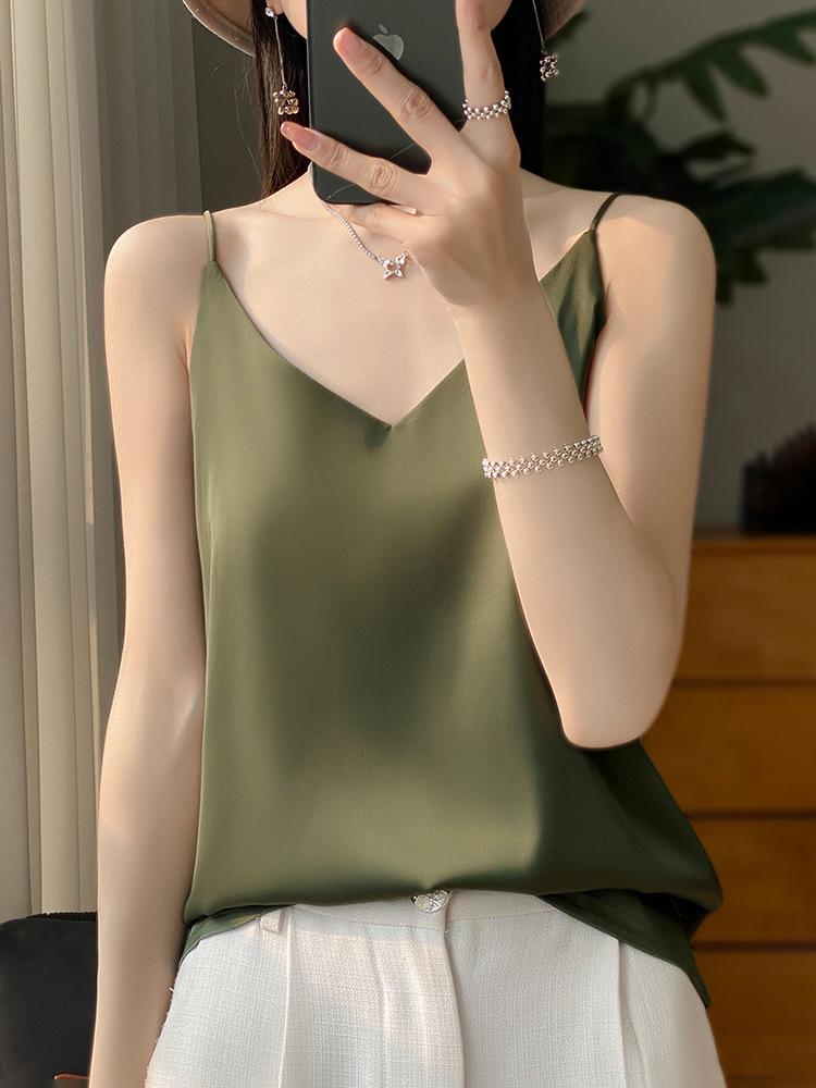 Women's V-Neck Ice Silk Camisole Vest - 2025 Summer Collection