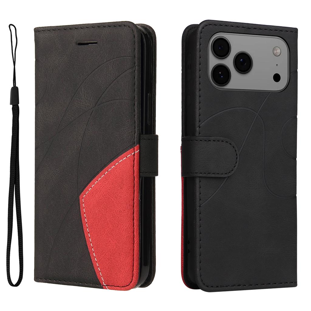 For iPhone 17 Pro Max Leather Phone Case Stand Wallet with Bi-colour Splicing Design