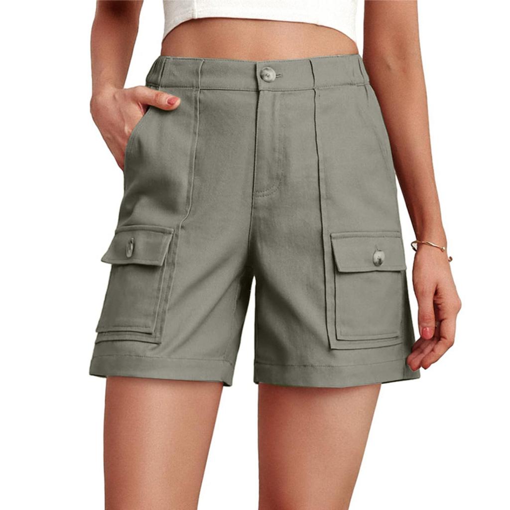 Women's Casual High Waist Solid Color Elastic Waist Shorts