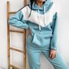 1 Set Hoodie Pants Set Hooded Drawstring Women Contrast Color Sweatshirt Pockets Pants for Sports