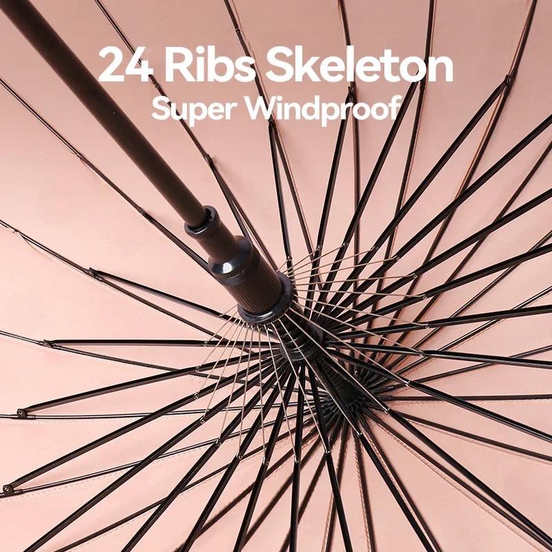 Luxury Umbrella Windproof Strong 24 Ribs, Long Handle Rain Umbrella Woman, Semi-Automatic Golf Large Umbrellas Waterproof