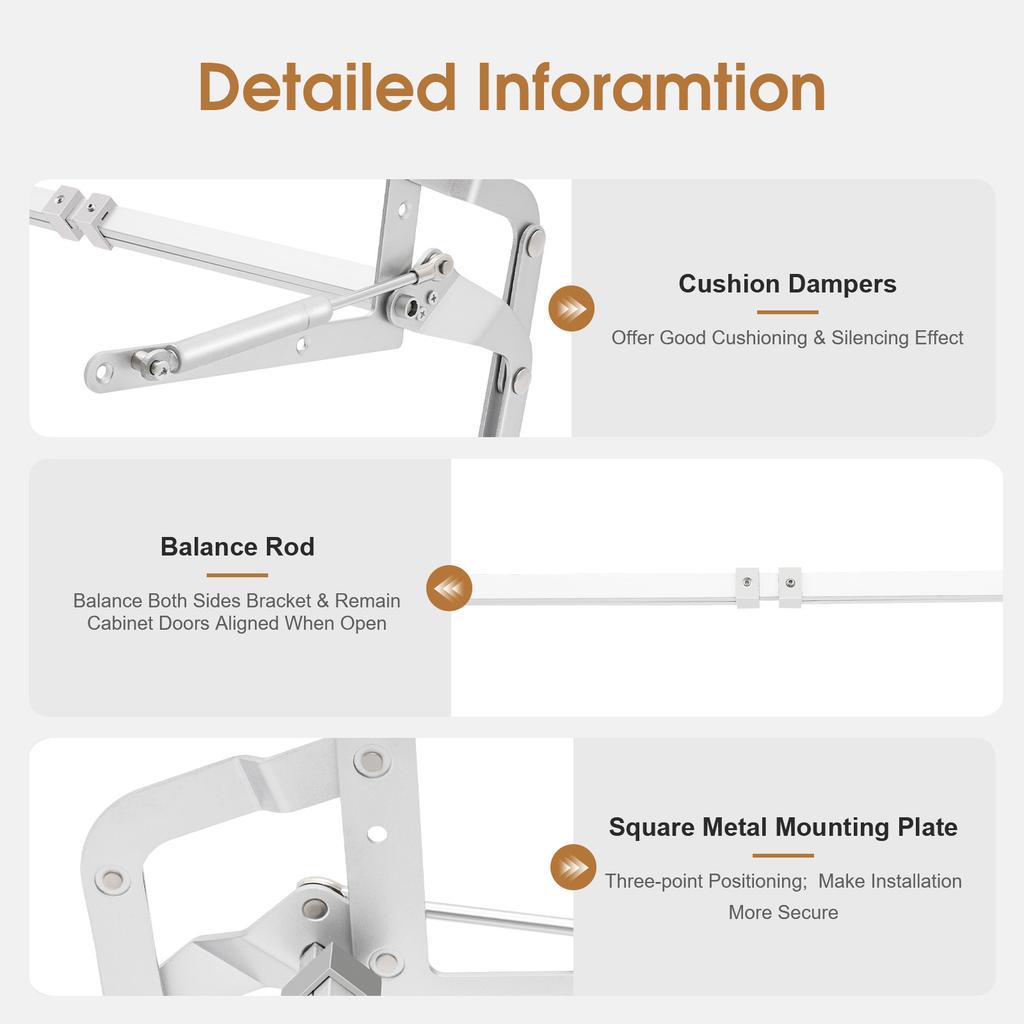 Cabinet Upward Lift Kit, 2x250N Pneumatic Spring Rods for Up Stay Hinge Door, Heavy Duty Aluminum Alloy for Kitchen TV Wardrobe