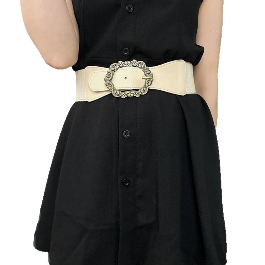 Hong Kong Style Retro Leather Elastic Belt: Versatile, Exquisite, and Elegant Waist Ornament for Dresses