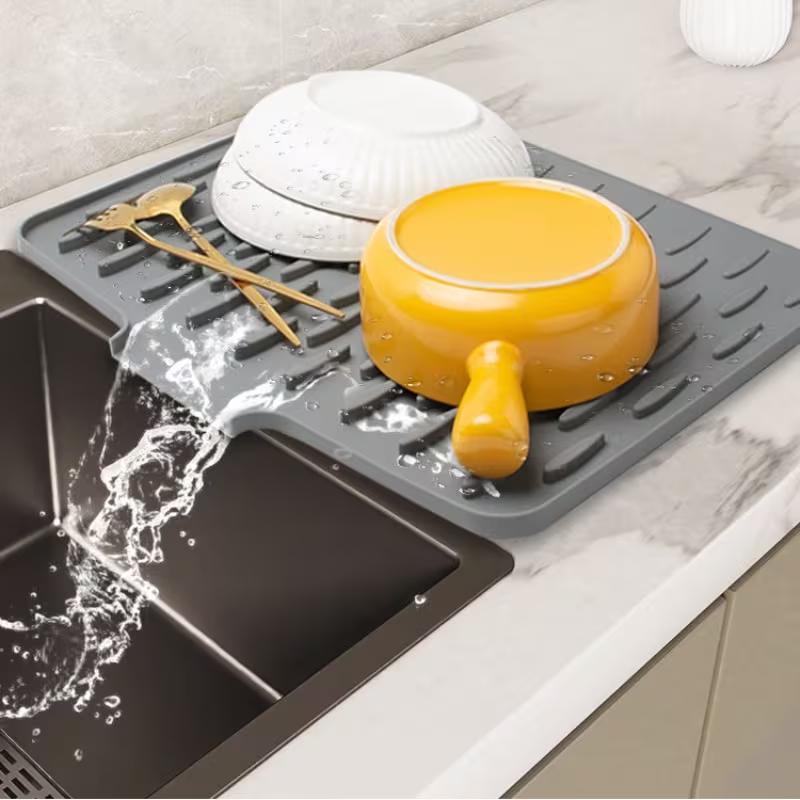 Kitchen Silicone Drain Mat Heat Resistant Non-Slip Drying Mat for Sink Countertop Dish Drying Pad Easy Clean Kitchen Organizer