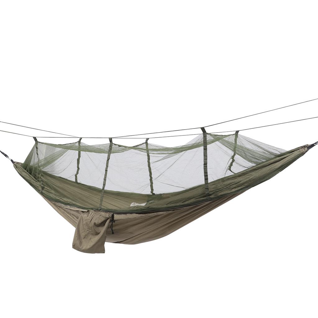 Camping Hammock with Net Tree Friendly Straps Storage Bag Portable for Hiking Backyard Relaxing Camel Green